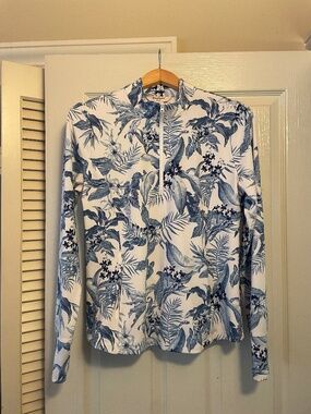 Tommy Bahama Golf 1/4 Zip Shirt Womens L‎ Blue White Sporty Travel